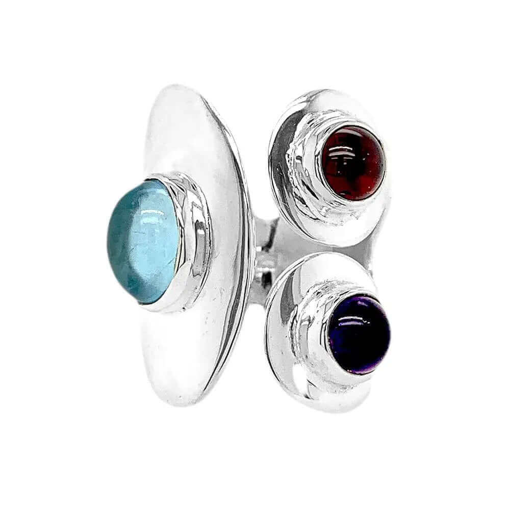 %product Modern Silver Ring With Semiprecious Stones Nueve Sterling