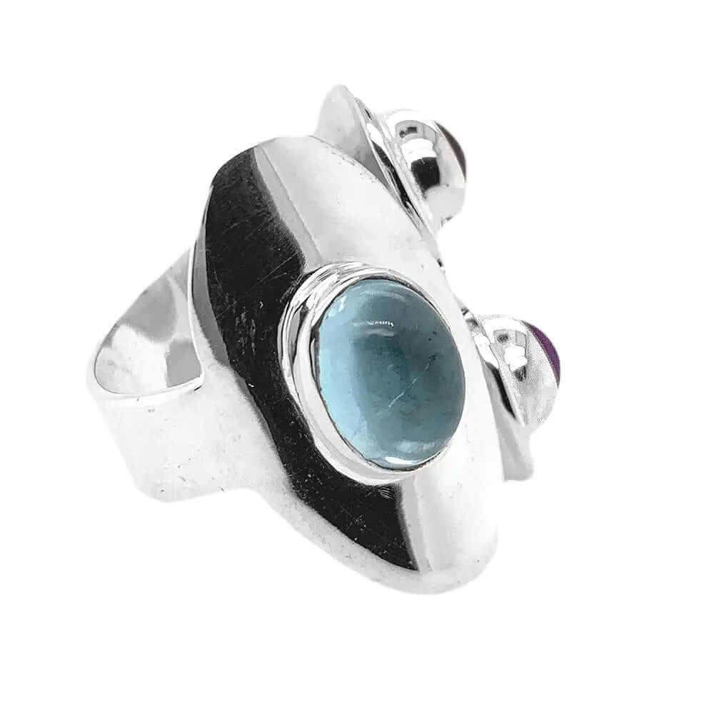 %product Modern Silver Ring With Semiprecious Stones Nueve Sterling