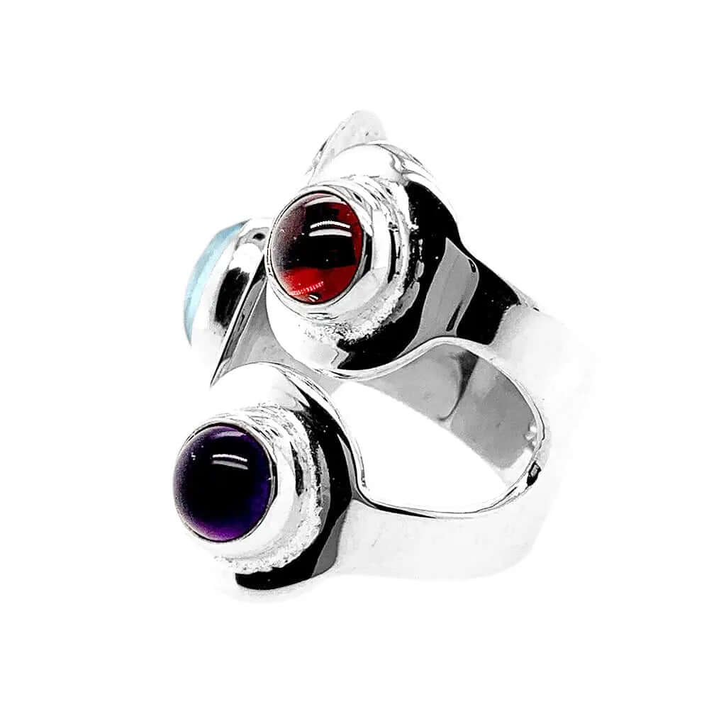 %product Modern Silver Ring With Semiprecious Stones Nueve Sterling
