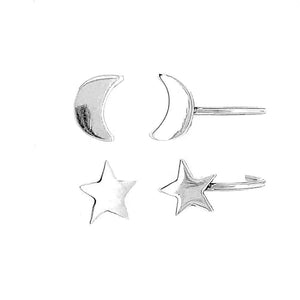     Moon-and-Star-Silver-Earrings-with-Ear-Cuff-front-Nueve-Sterling