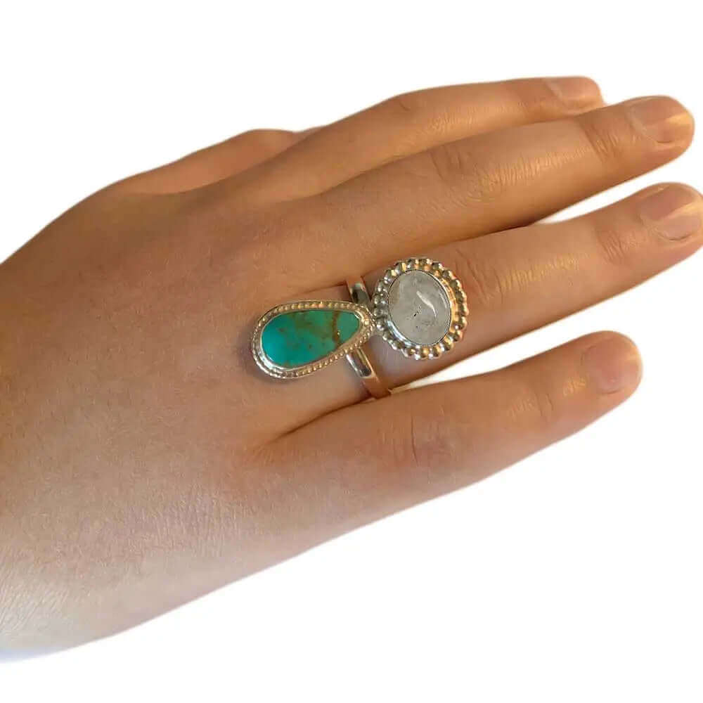 %product Moonstone Turquoise Silver Ring Nueve Sterling