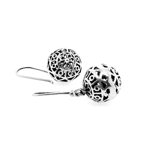 Openwork Ball Silver Earrings flat - Nueve Sterling