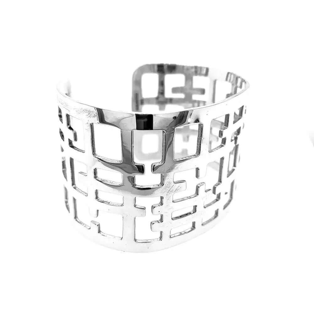 Openwork Silver Cuff-Bracelet side - Nueve Sterling