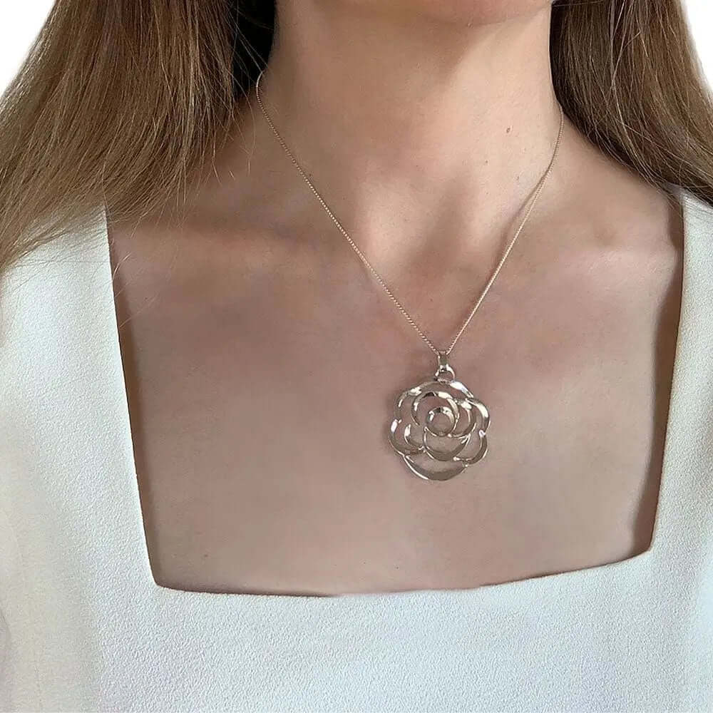 Outlined Flower Silver Pendant, Mexican Silver Jewelry