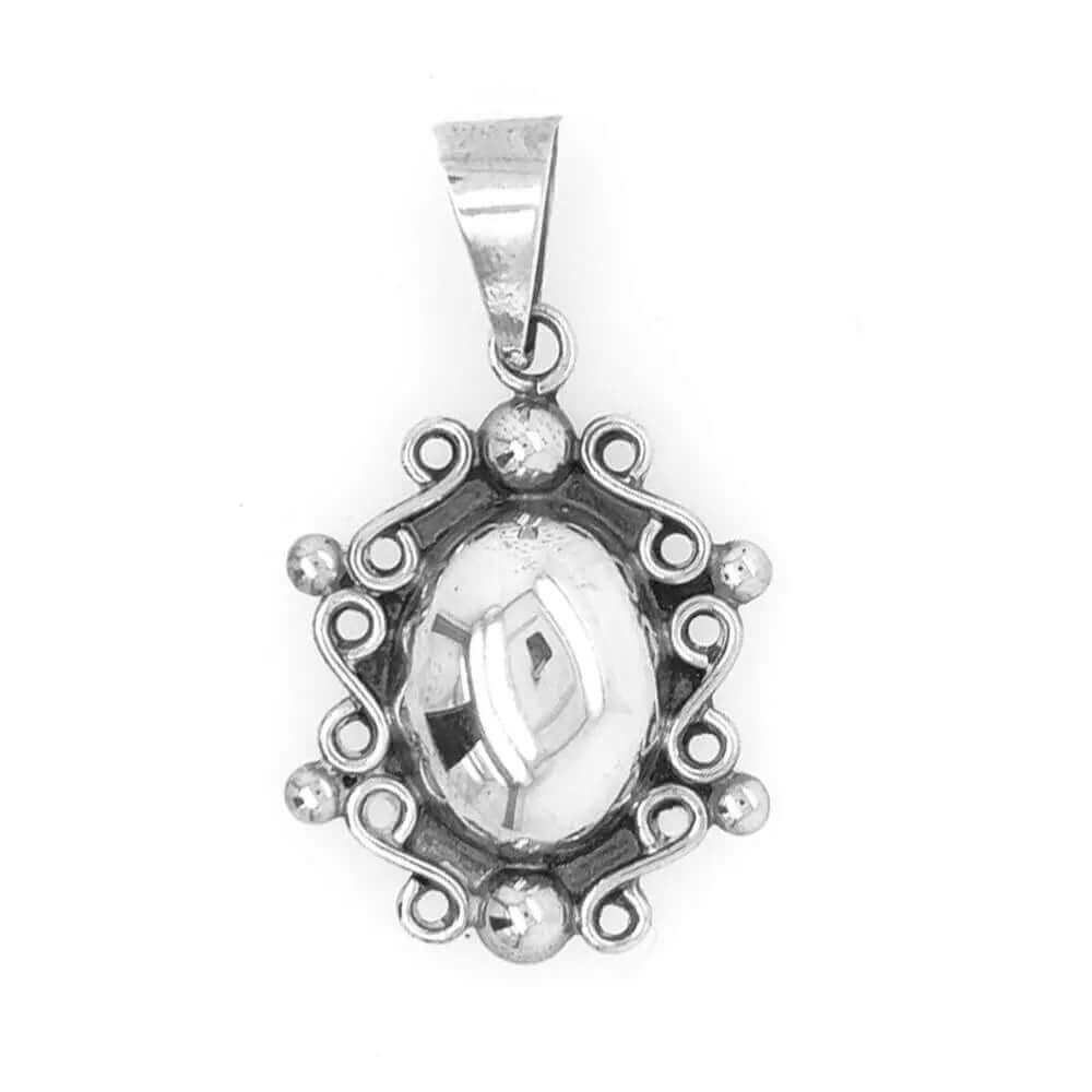 Oval Beaded Silver Pendant - Nueve Sterling