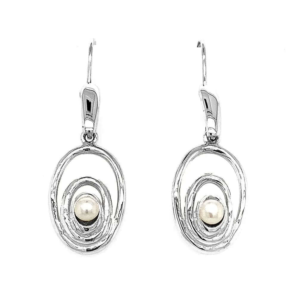 Oval Earrings In Silver With Pearl - Nueve Sterling