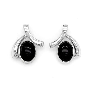 Oval Obsidian Earrings In Silver - Nueve Sterling