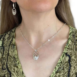 Oval Pendant In Silver With Pearl with model - Nueve Sterling