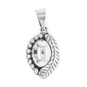 Oval Silver Pendant with Leaf - Nueve Sterling