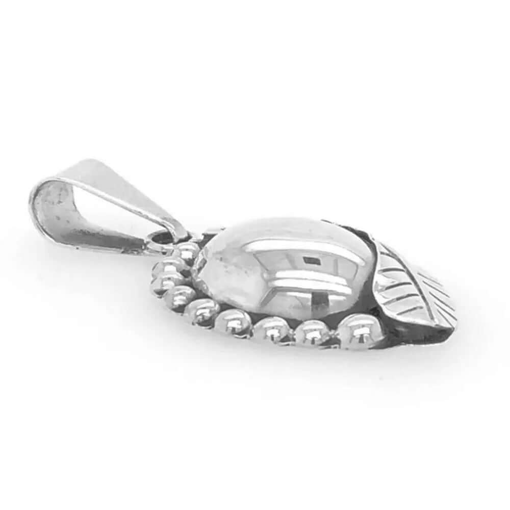 Oval Silver Pendant with Leaf flat - Nueve Sterling