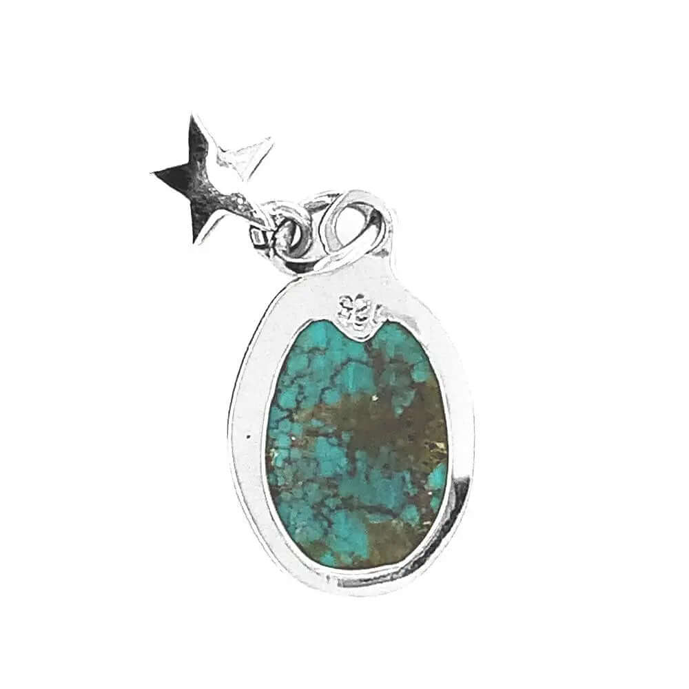 Oval Turquoise Silver Pendant With Chain back - Nueve Sterling