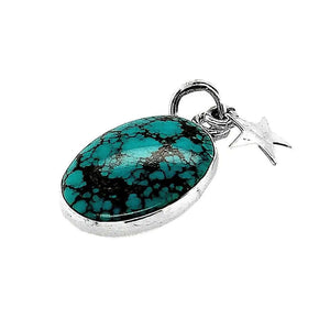 Oval Turquoise Silver Pendant With Chain side - Nueve Sterling