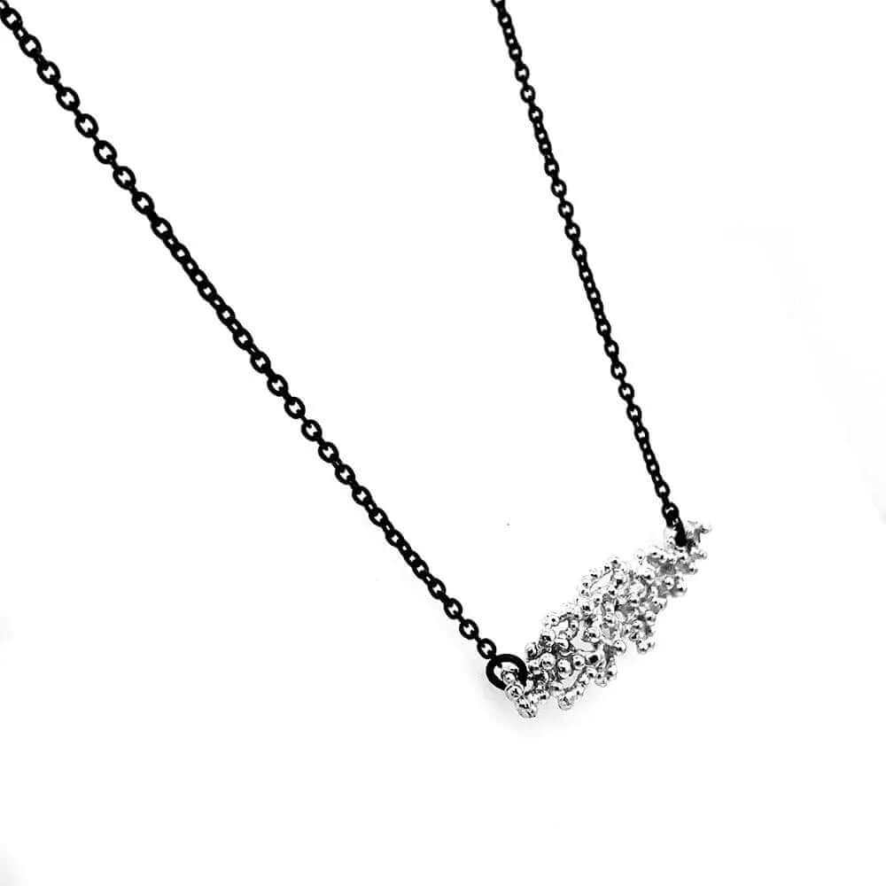 Oxidized Chain Caviar Silver Necklace side - Nueve Sterling