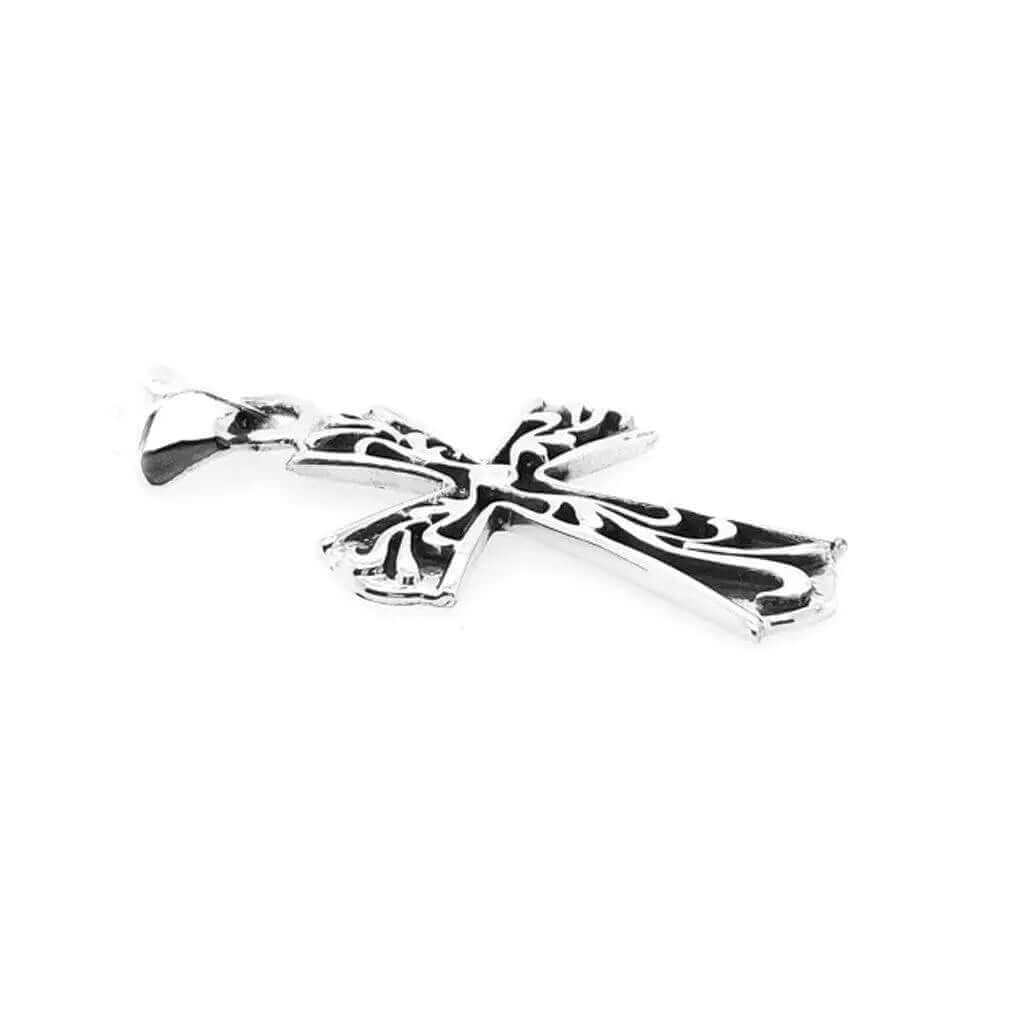 Oxidized Silver Cross Pendant side - Nueve Sterling