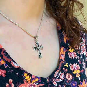 %product Oxidized Silver Cross Pendant Nueve Sterling