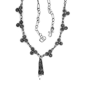 Oxidized Silver Necklace And Pearl top - Nueve Sterling