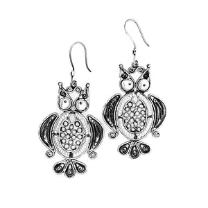 Oxidized Silver Owl Earrings - Nueve Sterling