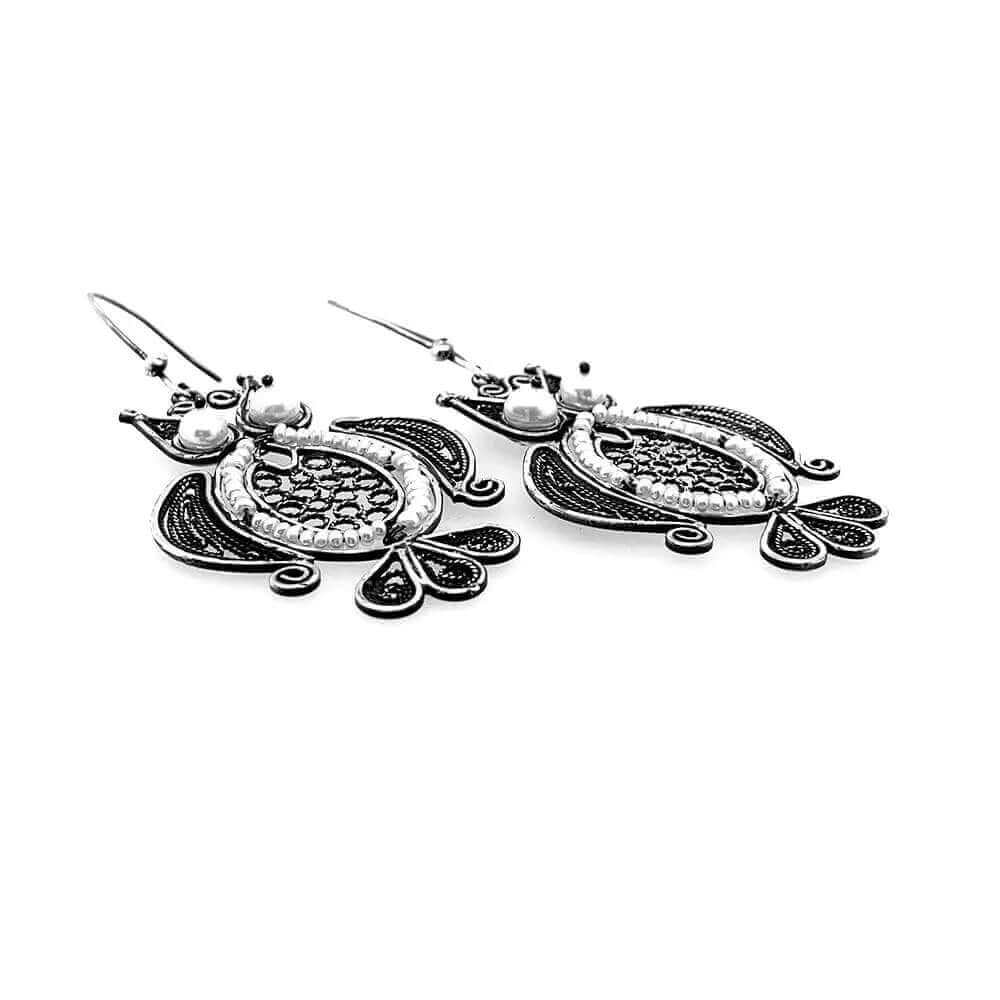 Oxidized Silver Owl Earrings flat - Nueve Sterling