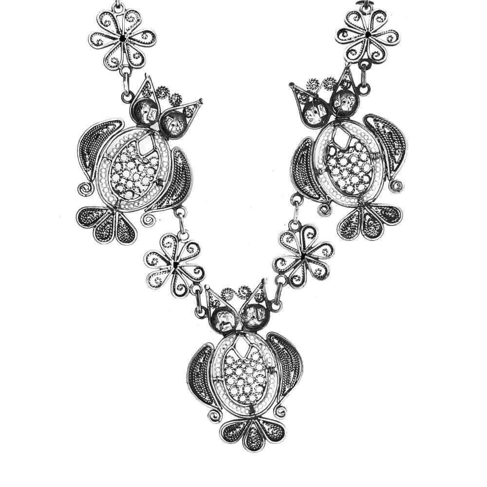 Oxidized Silver Owls Necklace back - Nueve Sterling