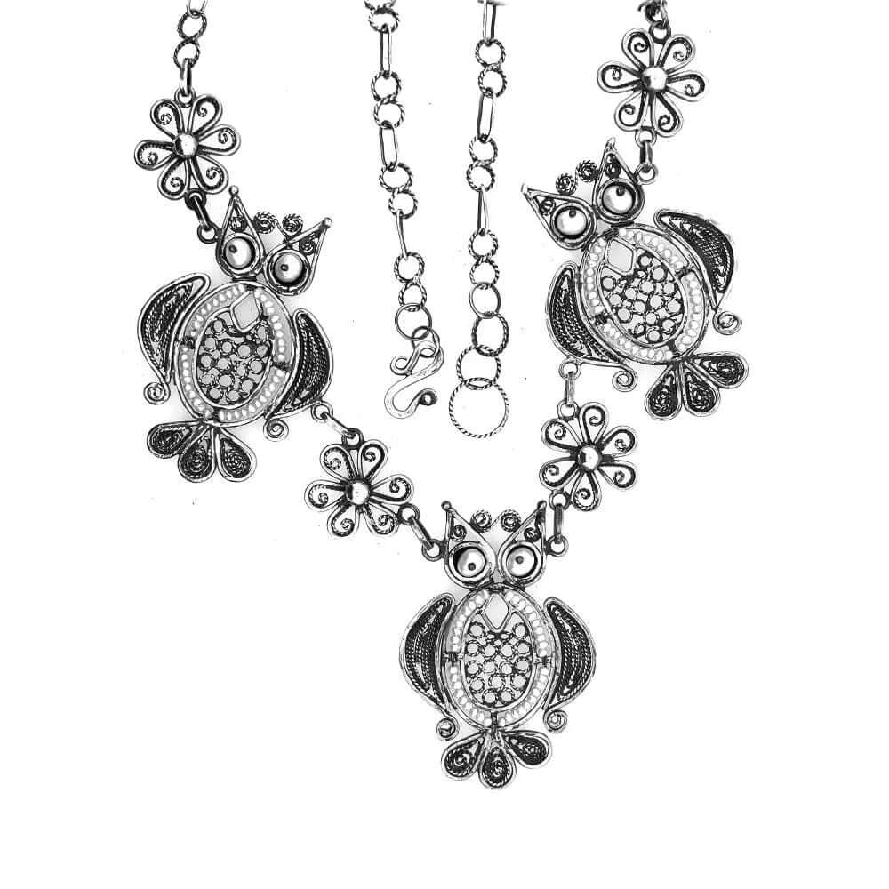 Oxidized Silver Owls Necklace top - Nueve Sterling