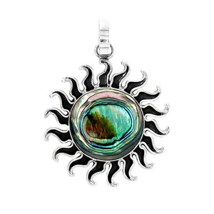 Oxidized Silver Sun Pendant with Abalone - Nueve Sterling