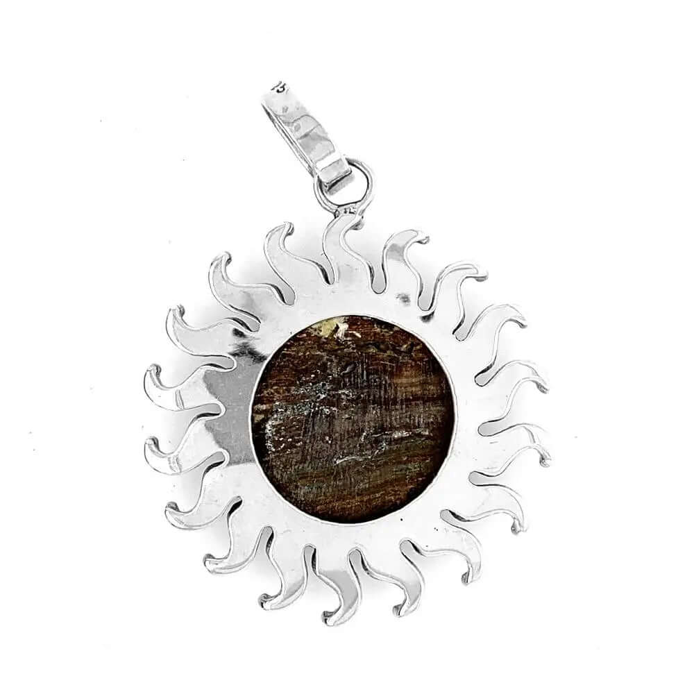 Oxidized Silver Sun Pendant with Abalone back - Nueve Sterling