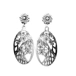 Peacock Oval Silver Earrings - Nueve Sterling