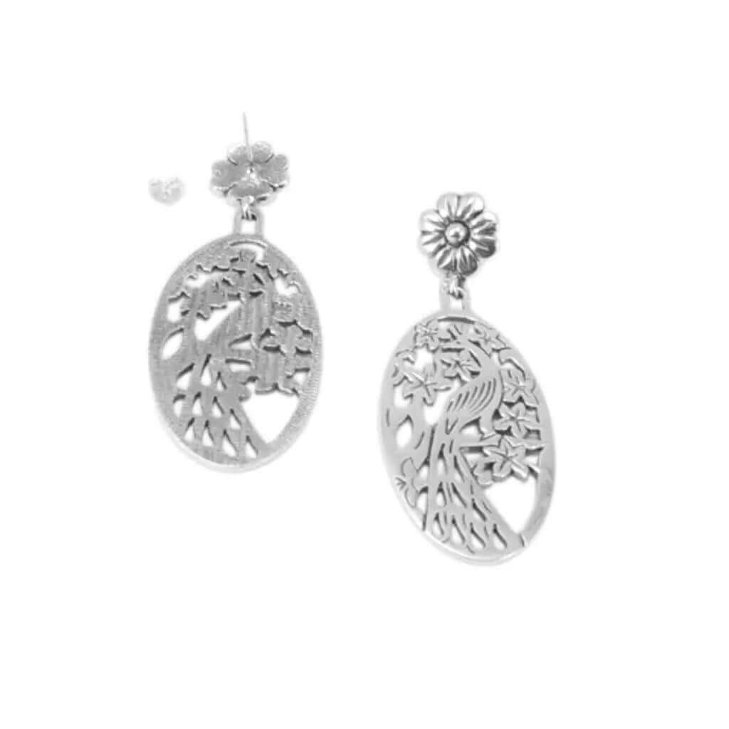 Peacock Oval Silver Earrings top - Nueve Sterling