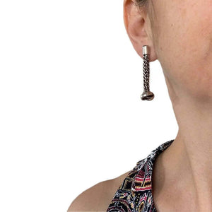 Rope and Knots Silver Earrings with model - Nueve Sterling