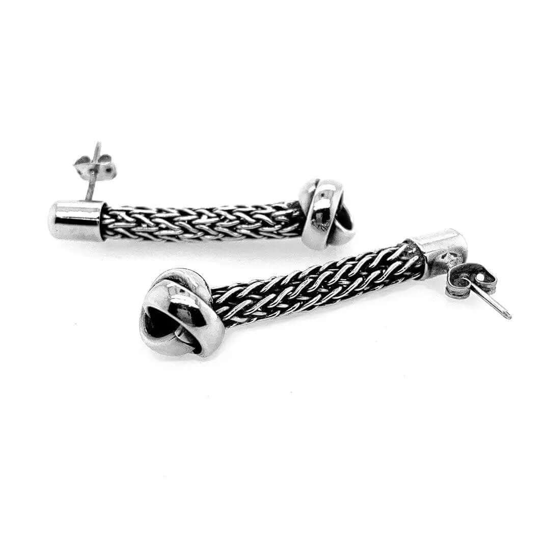 Rope and Knots Silver Earrings flat - Nueve Sterling