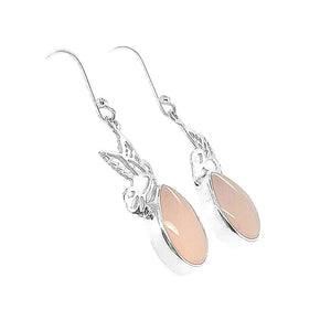 Rose Quartz Hummingbird Silver Earrings side - Nueve Sterling