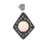 Rose Quartz Oxidized Silver Pendant - Nueve Sterling