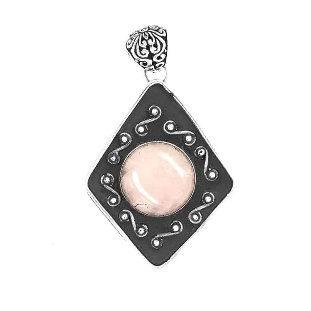 Rose Quartz Oxidized Silver Pendant - Nueve Sterling