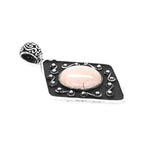 Rose Quartz Oxidized Silver Pendant side - Nueve Sterling