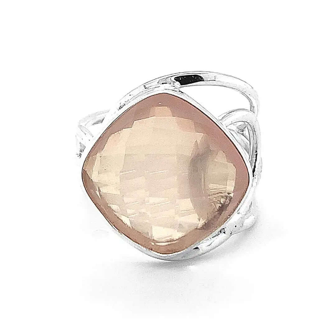 Rose Quartz Wired Silver Ring - Nueve Sterling