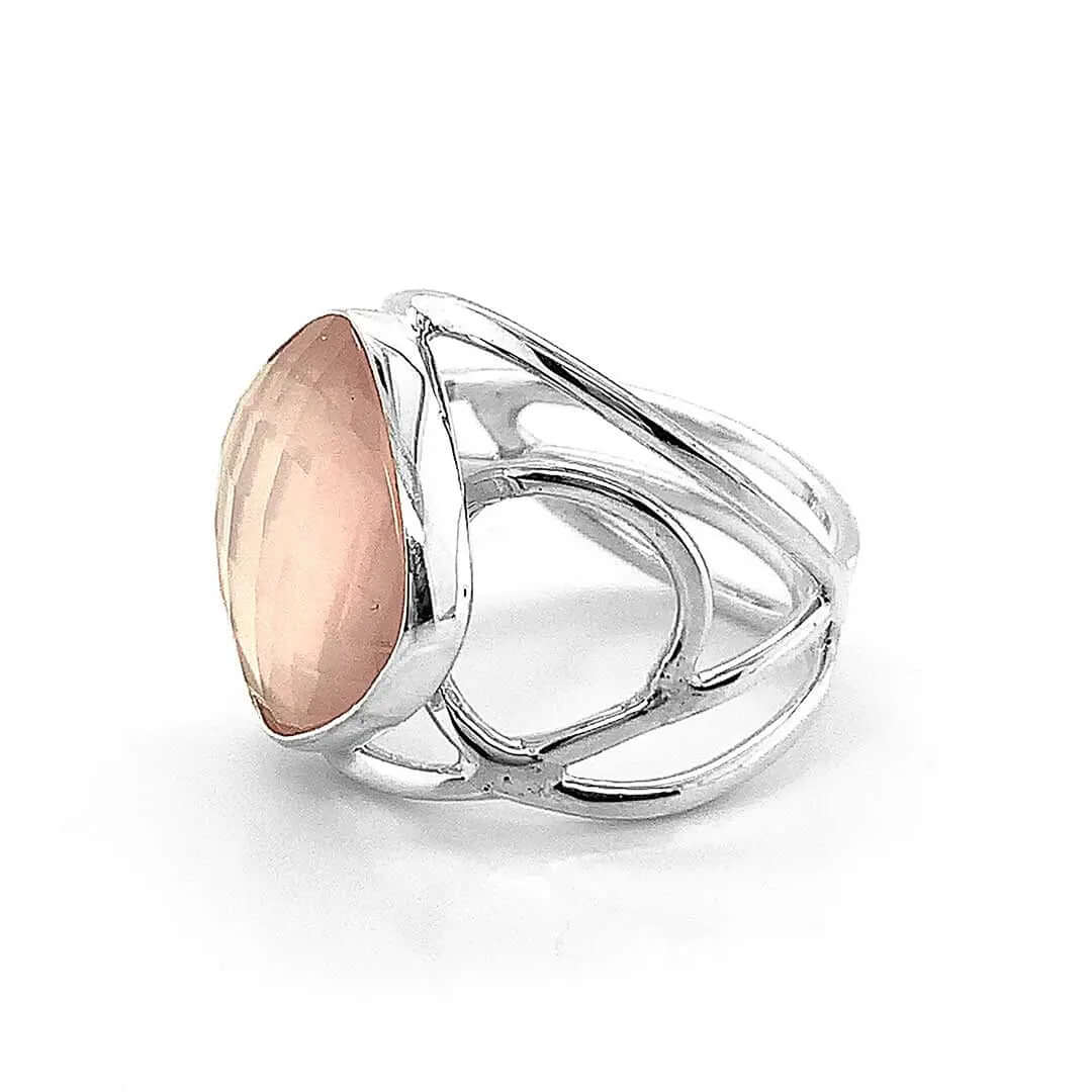 Rose Quartz Wired Silver Ring side - Nueve Sterling