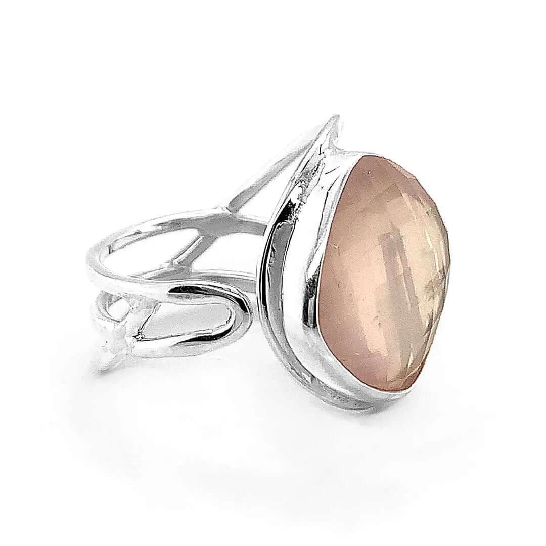 Rose Quartz Wired Silver Ring other side - Nueve Sterling