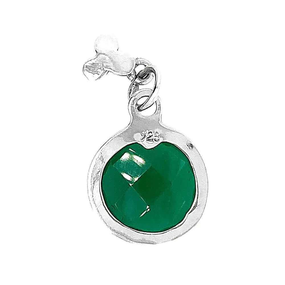 Green Agate Silver Pendant With Chain back - Nueve Sterling