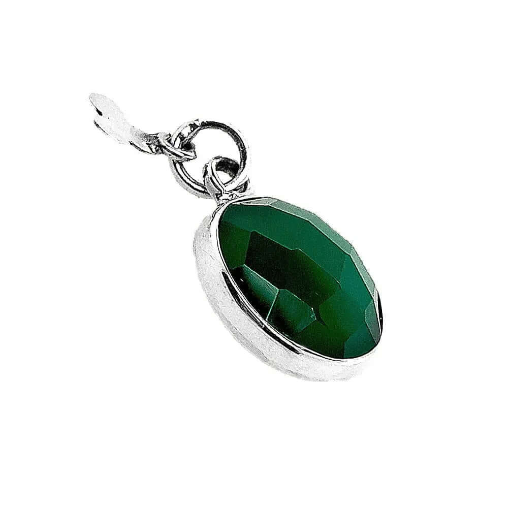 Green Agate Silver Pendant With Chain side - Nueve Sterling