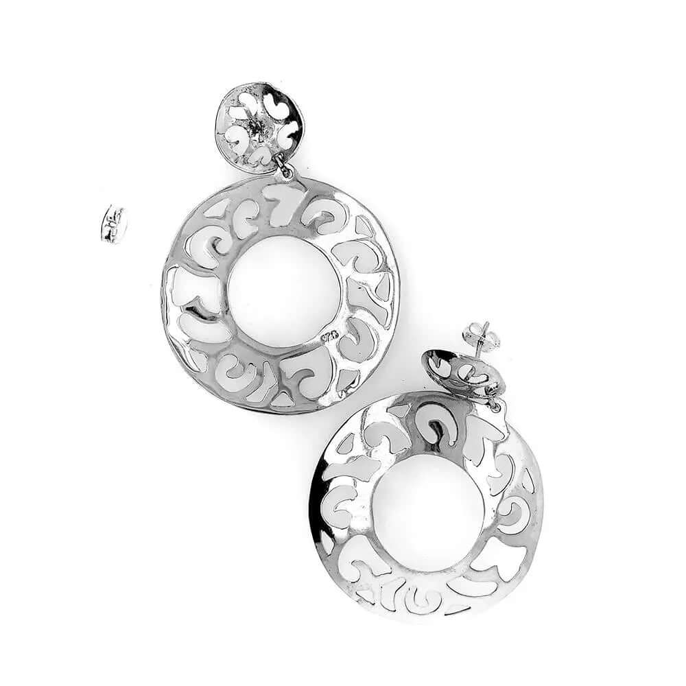 Round Openwork Silver Earrings back - Nueve Sterling