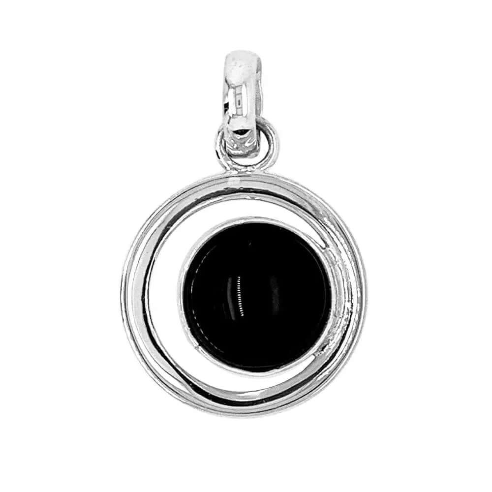 Round Silver Pendant With Gemstone - Nueve Sterling