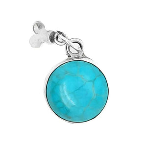Round Turquoise Silver Pendant With Chain - Nueve Sterling