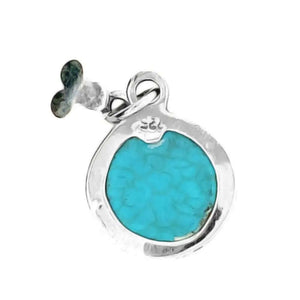 Round Turquoise Silver Pendant With Chain back - Nueve Sterling