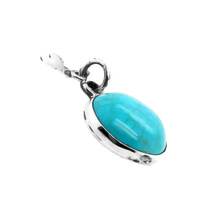 Round Turquoise Silver Pendant With Chain side - Nueve Sterling