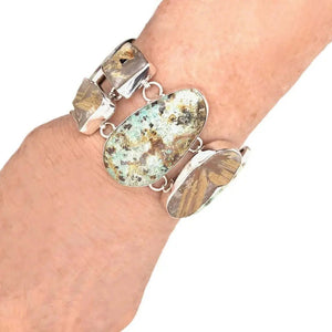 Rutilated Quartz Turquoise Silver Bracelet with model - Nueve Sterling
