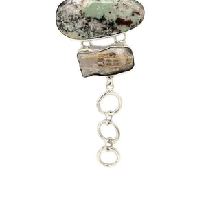 Rutilated Quartz Turquoise Silver Bracelet detail - Nueve Sterling