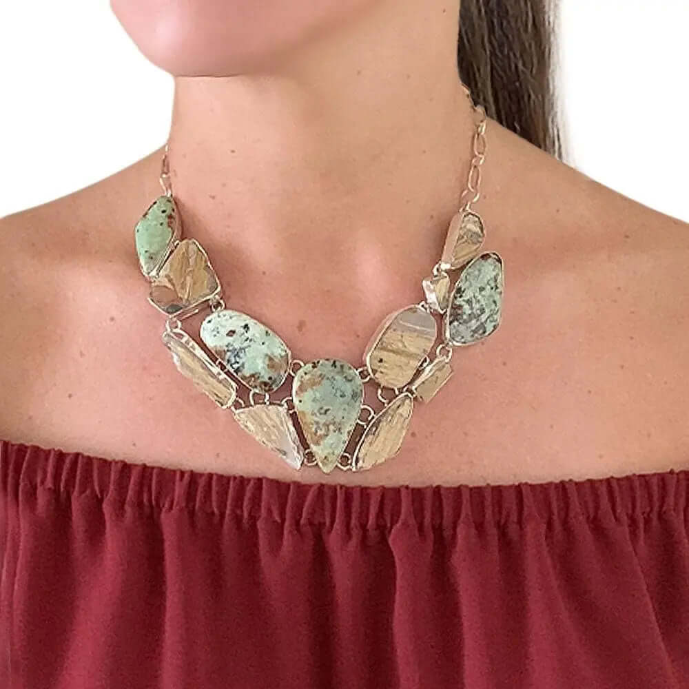 Rutilated Quartz Turquoise Silver Necklace with model - Nueve Sterling