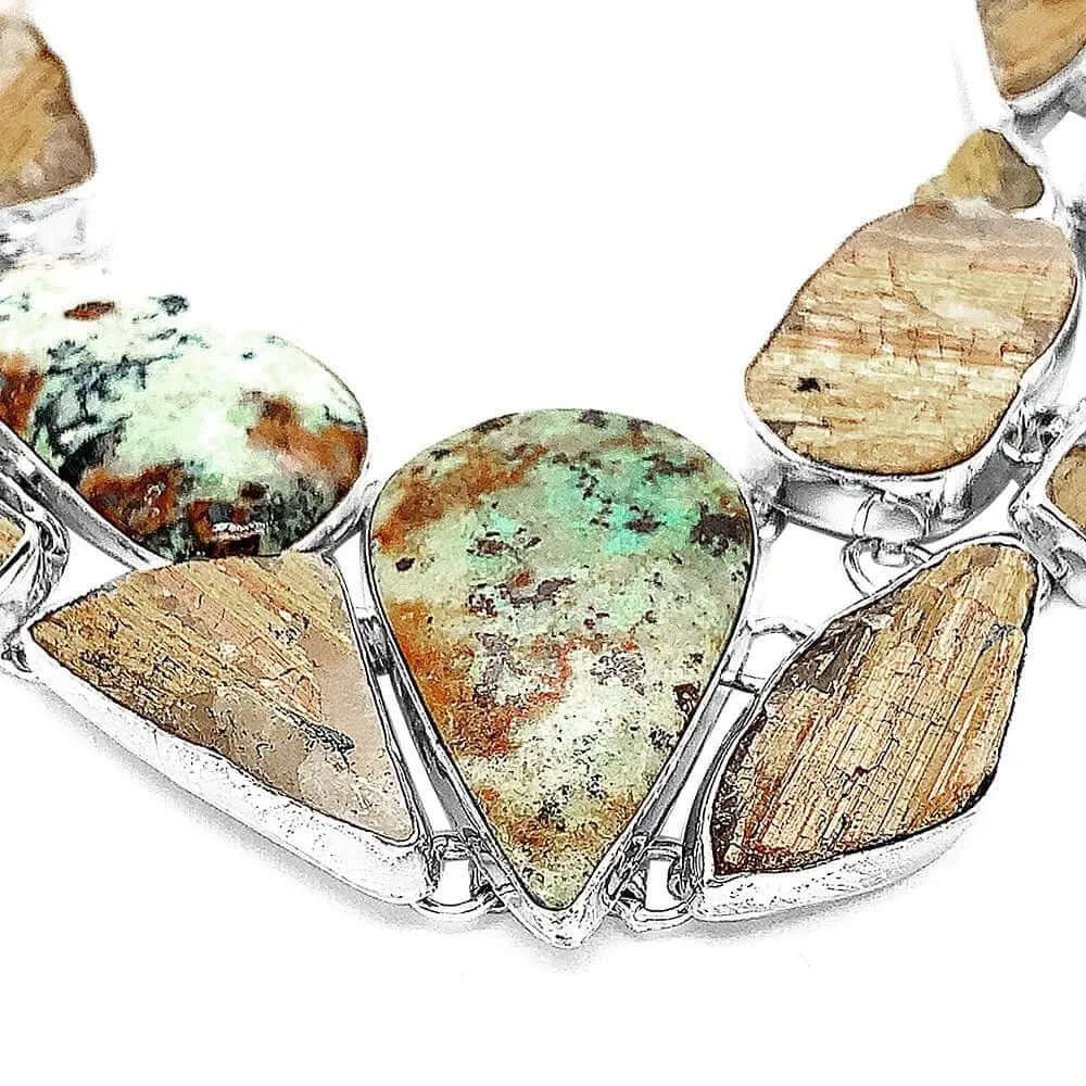 Rutilated Quartz Turquoise Silver Necklace detail - Nueve Sterling