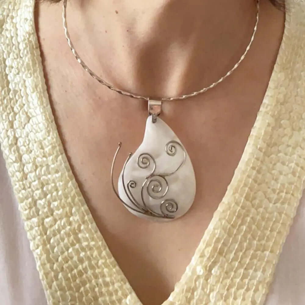 Seashell Silver Pendant with model - Nueve Sterling