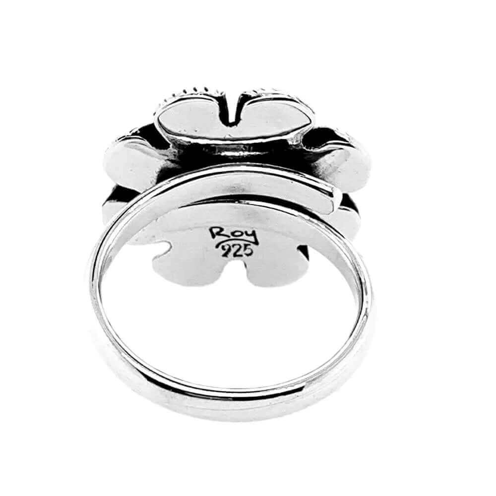 Silver Flower Ring With Pearl back 